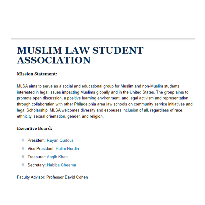 Muslim Law Student Association at Drexel Kline Law attorney